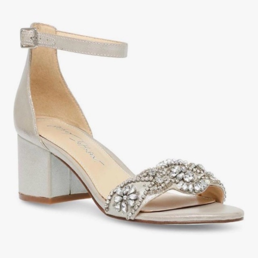 Betsey Johnson Silver Jeweled Block Heel Sandals